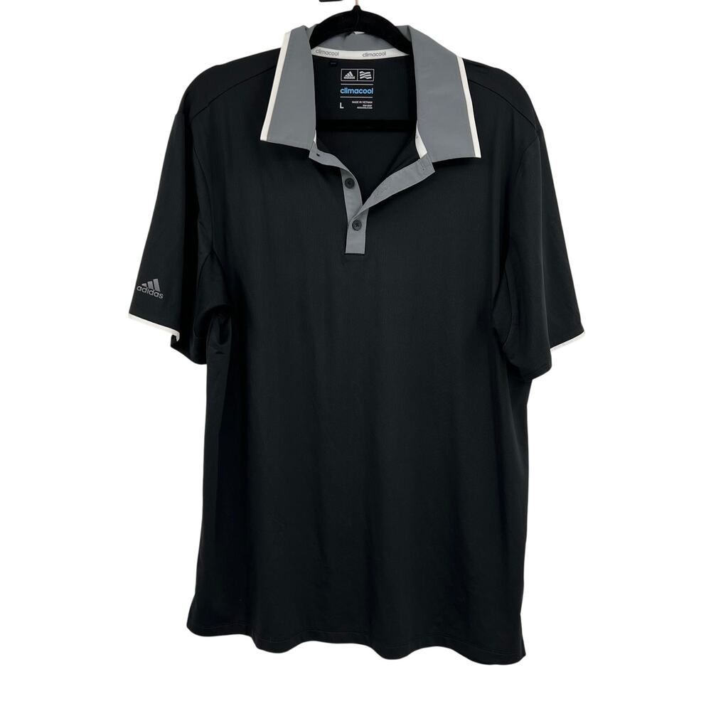 Adidas Climacool Short Sleeve Polo Black Gray Breathable Shirt Men's Large